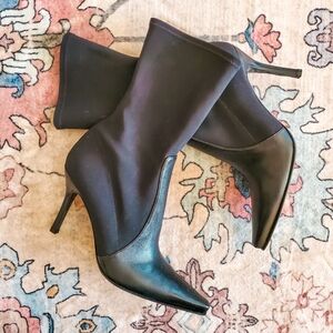 Stuart Weitzman Power 100 Bootie Black Leather Pull On Pointy Toe Ankle Boots.